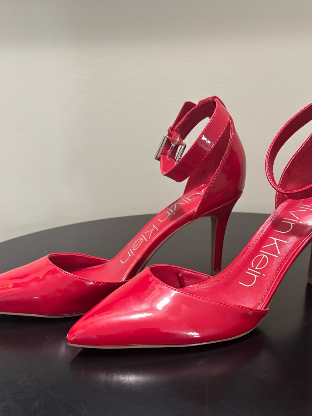 Calvin Klein Red Patent Pointed-Toe Ankle-Strap Pumps